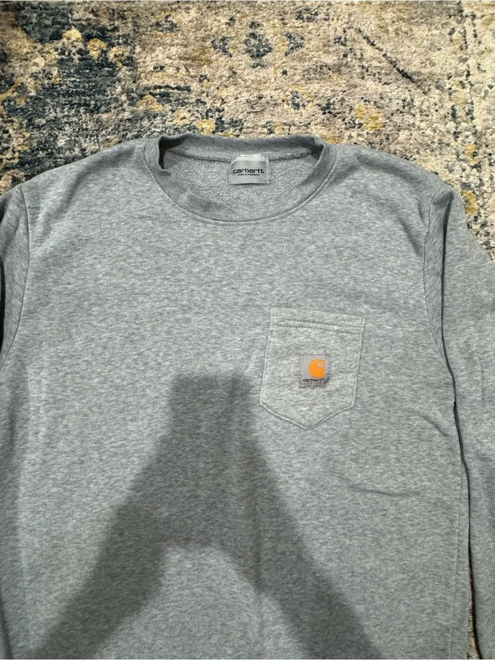 Carhartt Gray Crewneck Sweatshirt with Chest Pocket and Logo